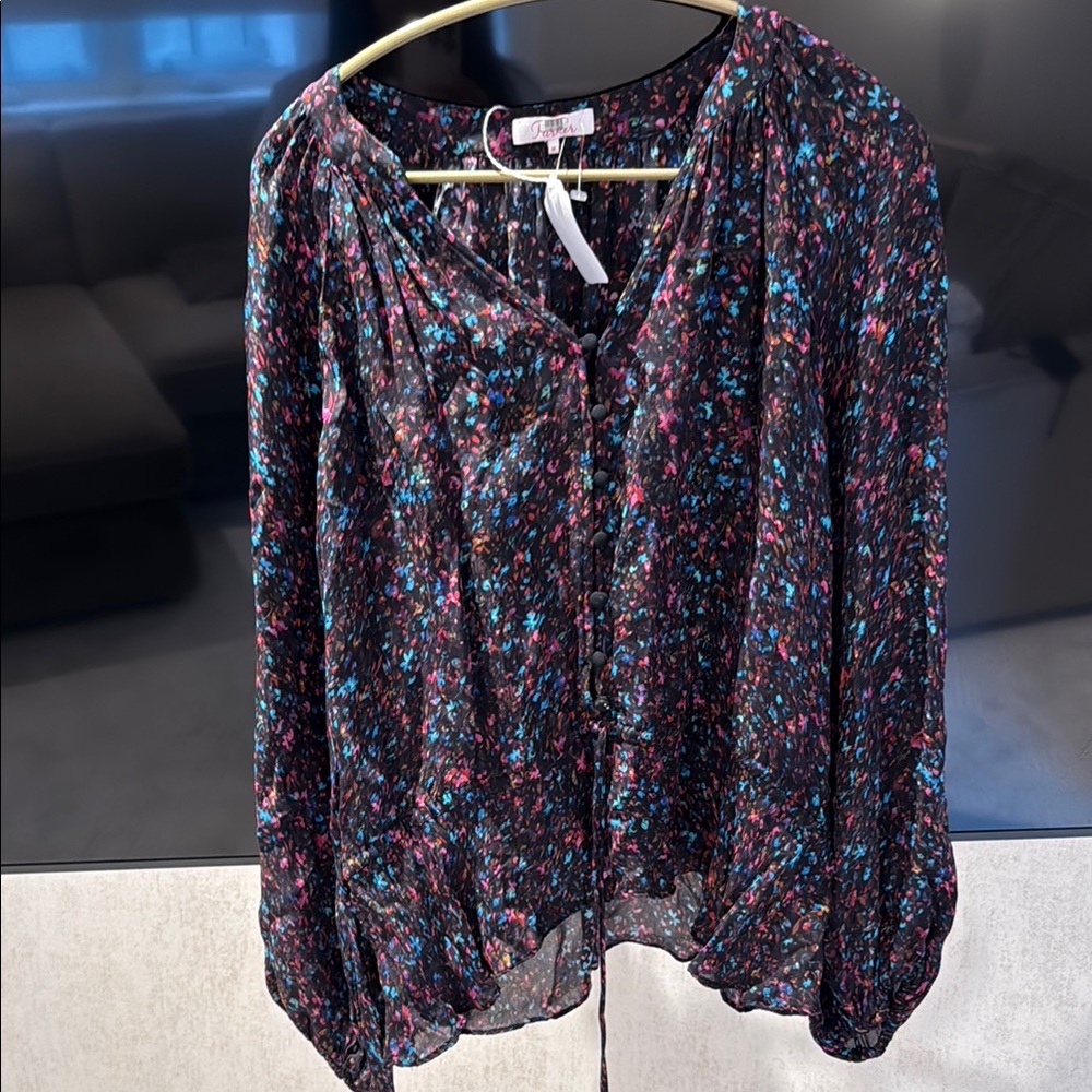 Parker Blue and Red 3/4 Sleeve Relaxed Blouse